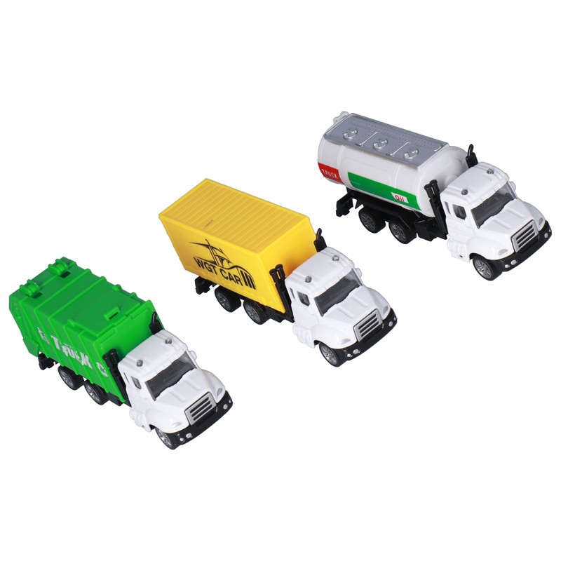 3pcs 1:50 Garbage Truck Models Set Plastic Alloy Sanitation Tanker