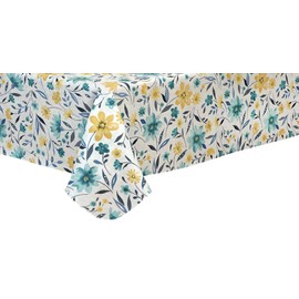 EVERYDAY LUXURIES Watercolor Floral Spill Proof Flocked 60" x 84" Oblong (Rectangle), Multi Vinyl Tablecloth with Umbrella Hole and Zipper