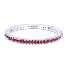 Jewel Zone US Simulated Ruby Eternity Stackable Wedding Ring in 14k White Gold Over Sterling Silver (1/5 Cttw)