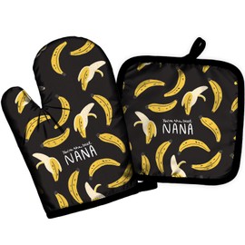 BRRNYOI Nana Gifts Oven Mitts and Pot Holders Sets, Best Grandma Mother's Day Birthday Gifts from Grandkids, You're The Best Nana Heat Resistant Oven Gloves Hot Pads for Kitchen Decor