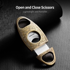 CIGARLOONG Cigar Cutter, Stainless Steel Cigar Scissors with Pouch, Double-Edged Blade Cutter for Most Size of Cigars, Cigar Accessories with Gift Box (Gold)