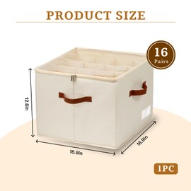 Shoe Organizer for Closet, Fabric Shoe Box Storage with Clear Cover, Adjustable Dividers for Shoe Storage Bins, Foldable Space-saving Storage Container Bins, Fits 8-16 Pairs, Beige, 1-Pack