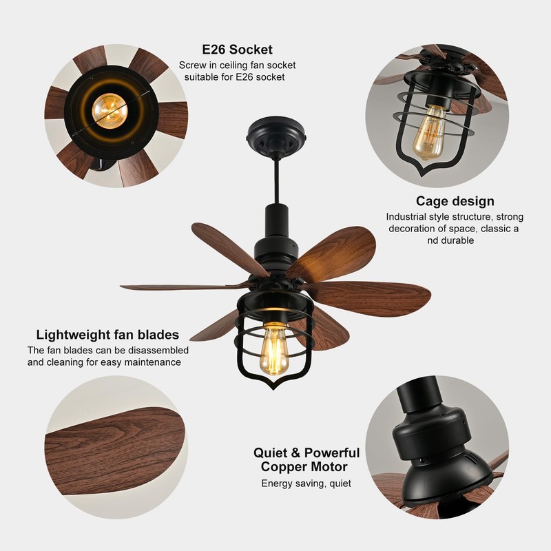 Garwarm 20IN Ceiling Fans with Lights, Socket Fan Light with