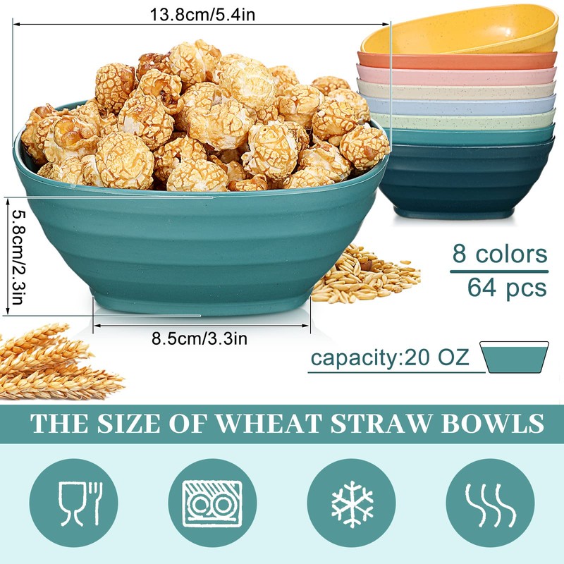 Gejoy 64 Pcs Unbreakable Cereal Reusable Wheat Straw Lightweight Bowls