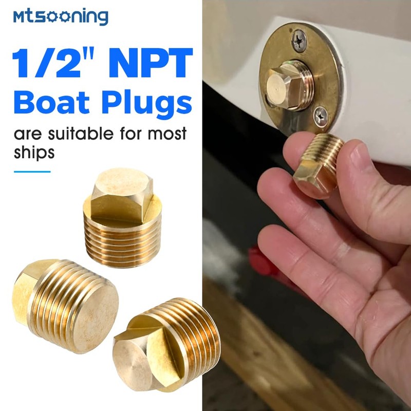 Mtsooning 5PCS 1/2 Inch NPT Solid Brass Boat Drain Plugs,