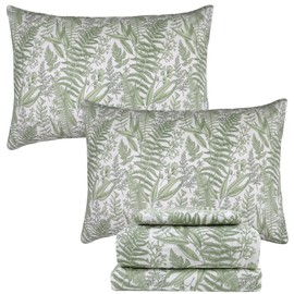 Helthep Floral Sheet Set Twin, 100% Cotton Green Tropical Leaves Pattern Bed Sheets Shabby Flower Printed Sheets with 17.5" Deep Pocket, 4Pcs Green Botanical Vintage Floral Sheet for Twin Size Bed