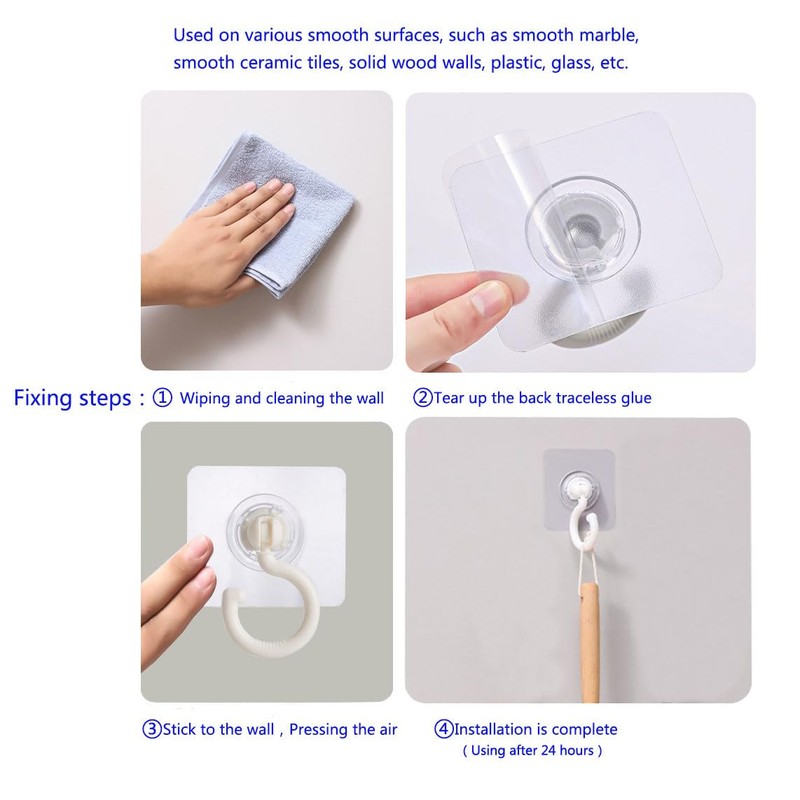 X-SHIYUN 4 Pack Traceless Wall Adhesive Hook，Rotate 360°Ceiling Adhesive Hook，Towel