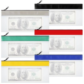 6 Pieces Money Bags with Zipper, Cash Envelopes Money Pouch Clear Bank Deposit Coin Bag for Multi-Purpose Check Wallet Collectors (7.8×3.9 Inch)