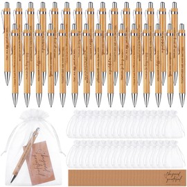 90 Pcs Employee Appreciation Gifts Inspirational Bamboo Ballpoint Pens Thank You Motivational Quotes Pens with Organza Bags and Thank You Cards Encouraging Pen Thank You Gifts for Teacher Colleagues