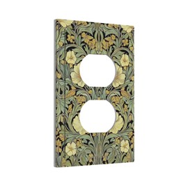 CZRPKEN William Morris Golden Green Florals Decorative Outlet Covers Vintage Botanical Leaf Motif 1 Gang Duplex Decorative Wall Plate Light Switch Plate Covers Electrical Faceplate Conservatory Style