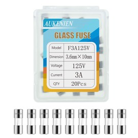 AUKENIEN 20pcs 3A 3Amp 125V Mini Fuse F3AL125V 3.6x10 mm 0.14 x 0.39 inch Fast-Blow Glass Fuses for Circuit Protection Christmas Lights Fan String Lights