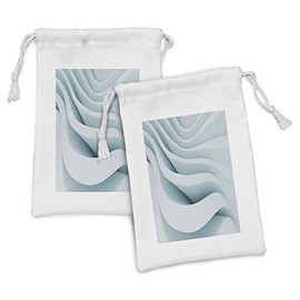 Lunarable Abstract Fabric Pouch Set of 2, Ice Blue Colored Contemporary Style Geometric Designed Ocean Waves Inspired Artwork, Small Drawstring Bag for Toiletries Masks and Favors, 9" x 6", Pale Blue