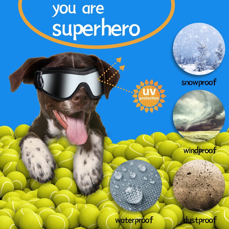 NVTED Dog Sunglasses/Goggles, UV/Wind/Dust/Fog Protection Pet Glasses Eye Wear with