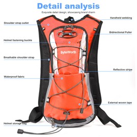 ByteWorth Cycling Hydration Backpack with 2L Leak-Proof Water Bladder, Lightweight Hiking Backpack for Running, Biking, Camping – 16L Capacity, Adjustable Straps, Breathable Mesh for Men Women