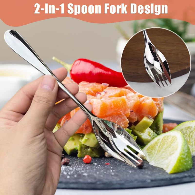Ouliget Stainless Steel Spoon Fork,Long Handle Salad Forks,Food-grade Flatware Set