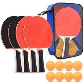 Xpieoyrm 2-Piece Table Tennis Bat Set, 4 Table Tennis Bats, 8 Table Tennis Balls and Carry Bag, Ping Pang Set for Beginners, Families and Professionals, Professional Sports Set Indoor Outdoor Games
