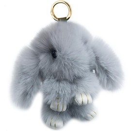 Sqzrpomddy Keychain, Keychain, Cute, Rabbit, Fluffy, Keyring, Bag Hanging Decoration, Rabbit Keychain, Backpacking, gray (light gray)