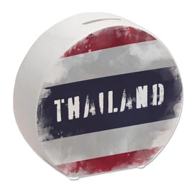 Money Box Thailand Flag in Used Look - Piggy Bank for Holidaymakers a Beautiful Money Box Decorated with the Thai National Flag to Save on the Travel