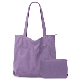 GASSDA Women's Corduroy Bag, Large Shopper Bag, Women's Handbag, Shoulder Bag, Tote Bag with Zip and Cosmetic Bags, A-light purple