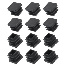 METALLIXITY Square Tube End Cap(15 x 15mm) 12Pcs, Plastic Plugs Insert End Caps Pipe Cap Cover Threaded End Blanking Caps Protector - for Square Tube Fence Furniture Table Chair Legs, Black