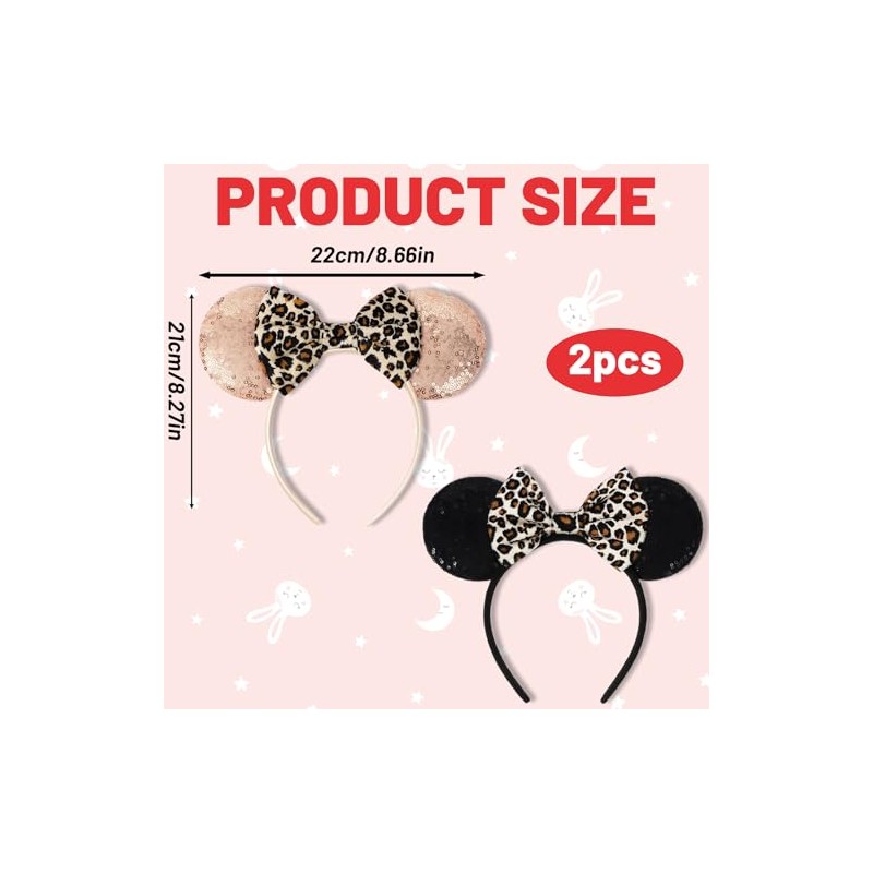 2 Pcs Mouse Ears Headbands, Shiny Bow Glitter Mouse Ears