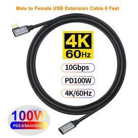 DCHAV 6ft 100W USB C to USB C Cable Male to Female 4K Video Output 10Gbps Data Transfer 3.1 Gen 2 PD 20V 5A Fast Charging 90 Degree Type C Monitor Cord Nylon Braided for Laptop Phone Tablet