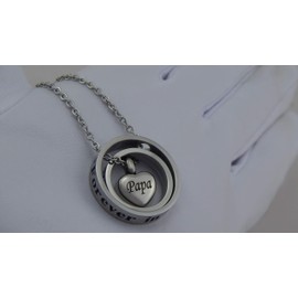 Hanessa Necklace Rings Heart with Inscription Forever in My Heart no Longer by My Side Mama/Dad Keepsake of Mother/Father Necklace in Silver Stainless Steel, Stainless Steel