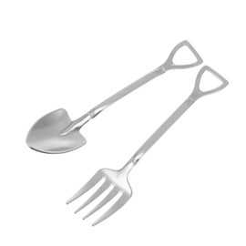 KICHOUSE 2pcs Stainless Steel Shovel Design Cutlery Set Multipurpose Fork and Spoon for Home and Outdoor Dining Comfortable Feel Workmanship Dishwasher Safe