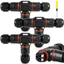 Pack of 3 Cable Connectors, Waterproof IP68, Waterproof T-shape Cable Connector, Explosion-Protected Cable Connector, 3-Pin Underground Cable Connector for Diameter 3-12 mm Cable Diameter for Garden,