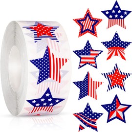 1000 Pieces American Flag Stickers Patriotic Label Star-Shaped Heart-Shaped Roll Sticker Self Adhesive Tag Seals Sticker Party Supplies for 4th of July Independence Day Decor