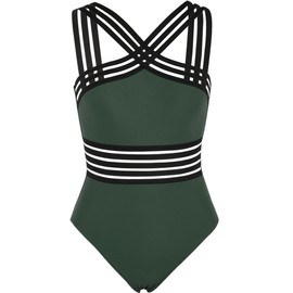 Hilor Women's One Piece Swimwear Front Crossover Swimsuits Hollow Bathing Suits Monokinis