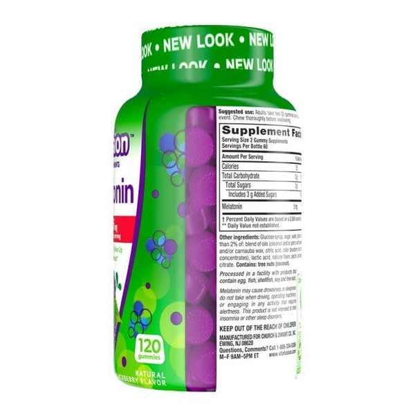 Vitafusion Extra Strength Melatonin BlackBerry, 5mg, 120 Count (2 Bottles)