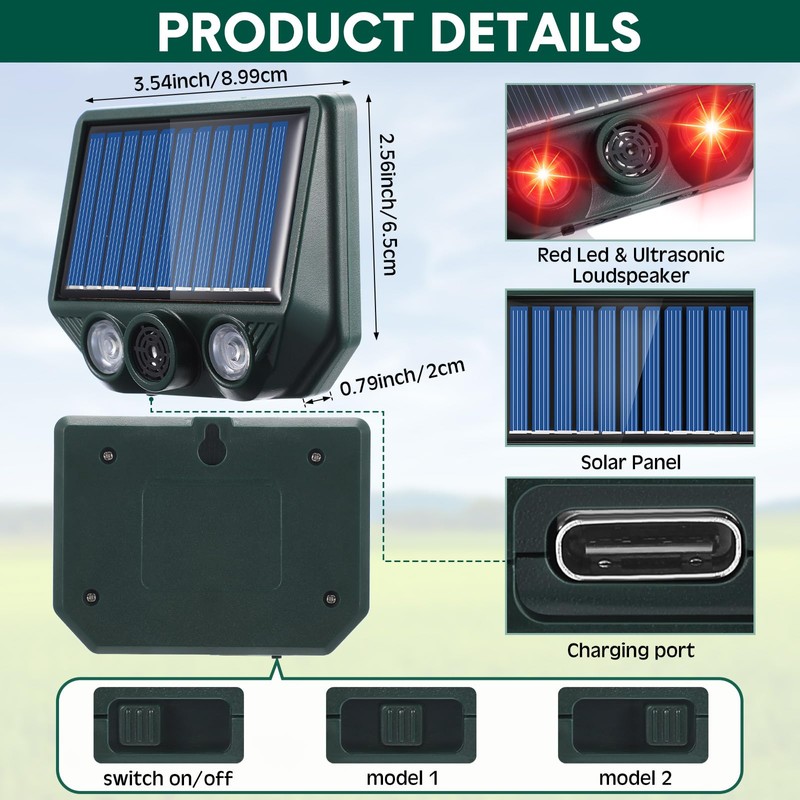 Qualirey 4 Pack Solar Ultrasonic Cat Repellent Outdoor Deer Repellent