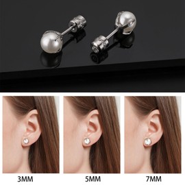 3 Pairs Double Sided Stud Earrings Set for Women, Pearl Stud Earrings Round Cubic Zirconia Studs 3-5-7mm(Silver-Pearl)