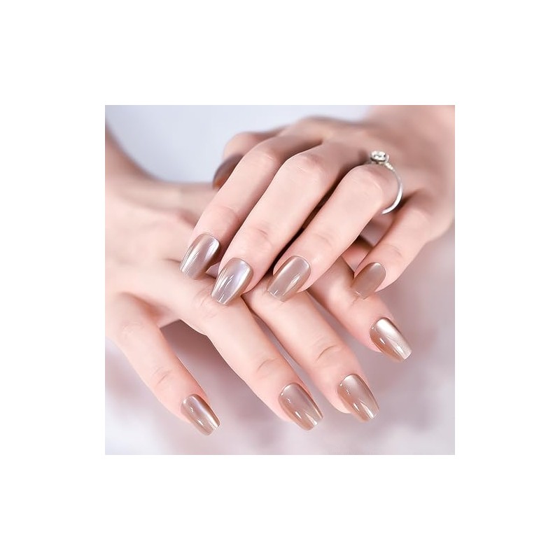 30 piezas de uñas postizas de color marrón ombré brillante,