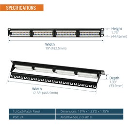 Tecmojo 24 Port Patch Panel, Cat6 Patch Panel, 1U Patch Panel, Network Patch Panel for 19 inch Rack Mount equipments, 10G Support, with Cable Management, Unshielded