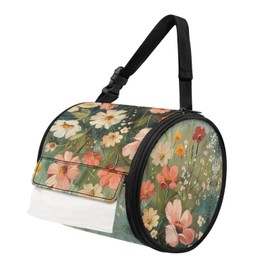 Hudotybom Hanging Toilet Paper Holder Fancy Floral Camping Paper Towel Holder Portable Car Roll Paper Storage Bag with Adjustable Strap Suitable for Bathroom, Tent, Car, Kitchen