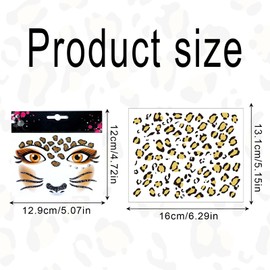 XNIVUIS 4 Pieces Leopard Face Art and Tattoo Stickers,Temporary Tattoos,Face Stickers, Leopard Make-Up,Glitter Face Stickers,Makeup Stickers Festival Party Stage Makeup Stickers Face Stickers (Brown)