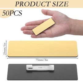 Geosar 50 Pcs Name Tag Badge Blanks Brushed Round Corners Pin DIY Blank ID Name Badge for Office Workers Students(1 x 3 Inches,Gold)