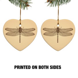 Dragonfly Vintage Insect Heart-Shaped Porcelain Holiday Christmas Tree Ornament - 2.8"