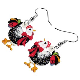 RAIDIN Acrylic Cute Hen Rooster Chicken Farm Animal Earrings for Women Girls Hypoallergenic Dangle Hook Earrings Jewellery Gifts for Chicken Lovers Party Decorations, Acrylic, No Gemstone