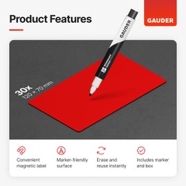 GAUDER Magnetic Dry Erase Labels | Magnetic Labels to write on | Dry Erase Magnets for Classroom, Whiteboard & Blackboard