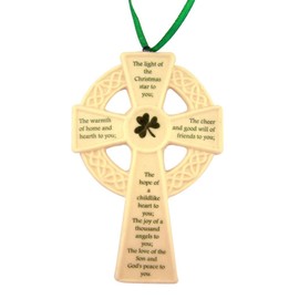 White Porcelain Celtic Cross with Irish Prayer Hanging Ornament, 5 Inch