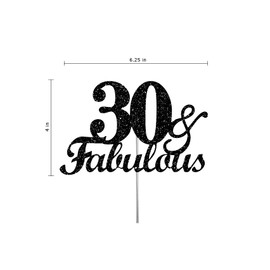 Fabulous & 30 decoraciones para tartas con purpurina negra, ideas de decoración para fiesta de 30 cumpleaños, decoración de calidad premium, brillo resistente de doble cara, palo acrílico. Fabricado en Estados Unidos