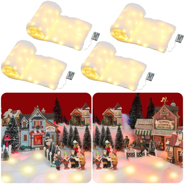 Preboun 4 Pcs Christmas Fake Snow Blankets with Lights 7.9