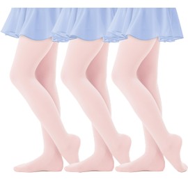 CozyWow 3 Pairs Girls Opaque Tights for Dance/Ballet/School, Daily Soft Tights for Little Kid/Big Kid from 4T to 12T (3xballet pink, 6-8)