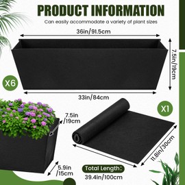 HunnmingRe 6 Pack 36 Inch Fabric Plant Window Box Liners Rectangular Non-Woven Planter Basket Liner Black Felt Flower Hanging Basket for Outdoor Garden Hanging Planter Flower (Avoid Birds Nesting)