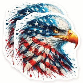 Patriotic Eagle Stickers - American Flag Art - Eagle Head Design - 2 Pack - 5" Wide Design - Adheres to Laptops, Tumblers, and More - Made in The USA - AQS0025