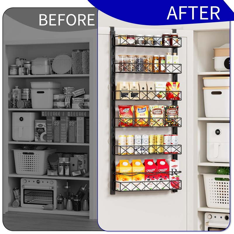MIAOLI Over the Door Organizer, Black 6-Tier Pantry Door Organizer