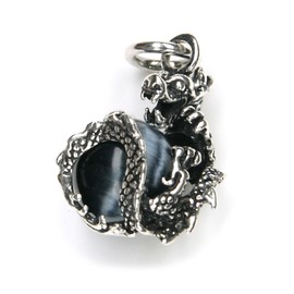 NKlaus 7488 Dragon Pendant with Ball 925 Silver 1.8 cm Cat's Eyes Black Stone, Silver